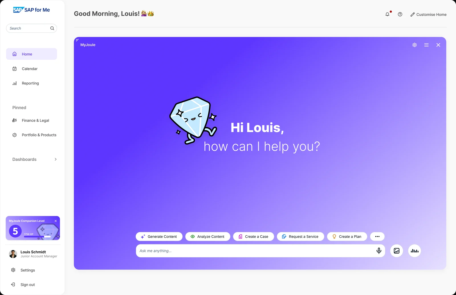 MyJoule companion greeting the user: “Hi Louis, how can I help you?”